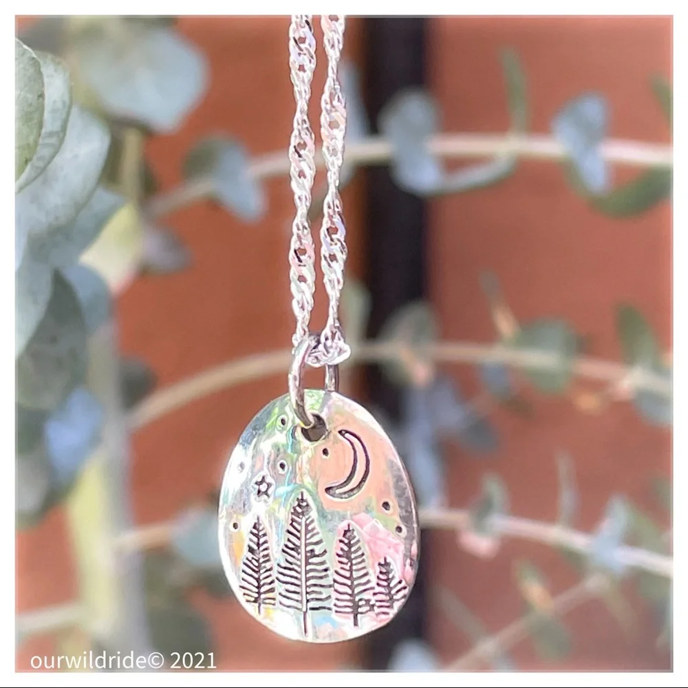 Sterling Silver Starry Night Forest‎ Necklace